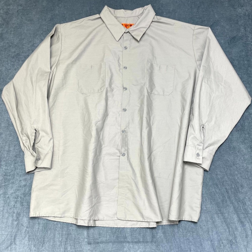 Red Kap Industrial Work Shirt Men 5XL Gray Cotton Chest Pocket Utility Button Up